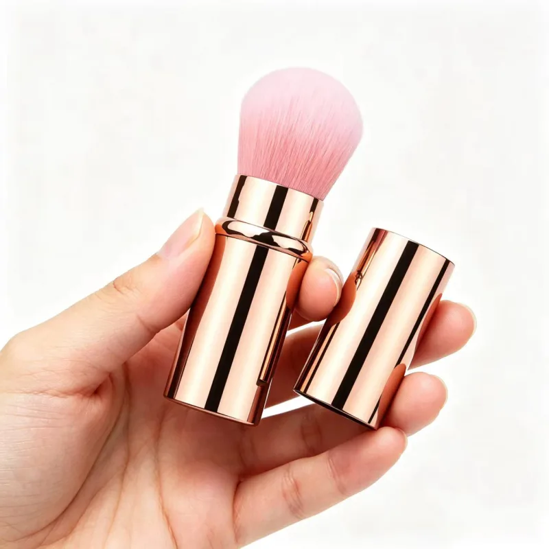 Conjunto de pincéis de maquiagem telescópicos portáteis prontos para viagem - alça de metal para pó de contorno blush tamanho compacto perfeito para On-the-G