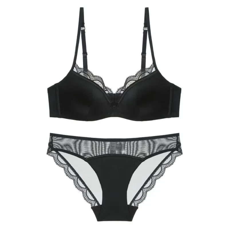 Conjunto de sutiã e cuecas de cetim fino e suave, feminino, verão, decoração de renda sólida, lingerie anti flacidez, sutiã doce, roupa íntima, terno Нижнее Белье