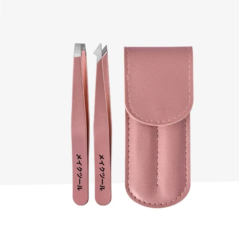 Conjunto de pinças profissionais com estojo de armazenamento, 2 peças, perfeito para remover lascas de pelos faciais e pelos encravados, clipe de sobrancelha