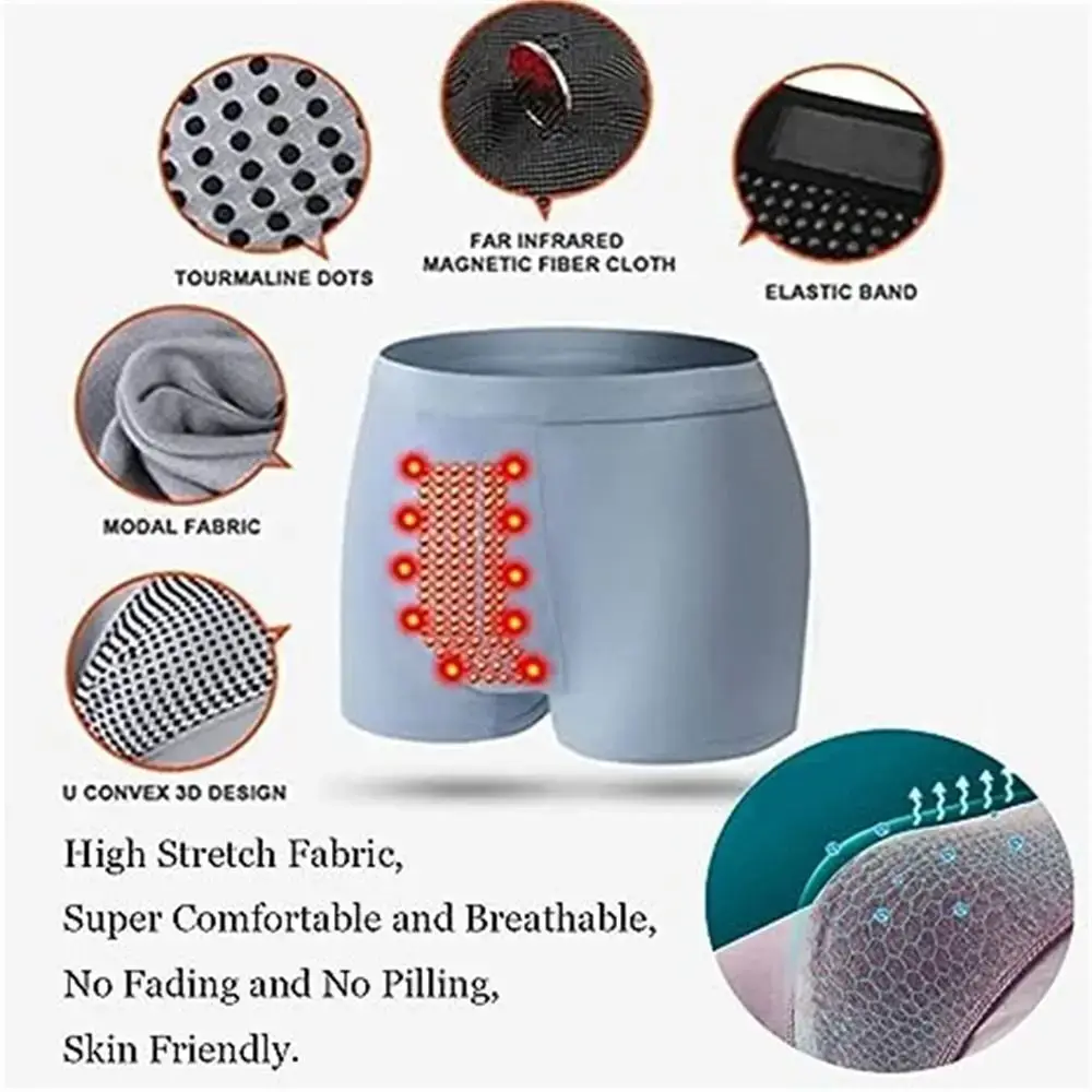 Cueca masculina de poliéster, cueca boxer de terapia magnética de fibra extensível, cuecas confortáveis ​​para uso casual