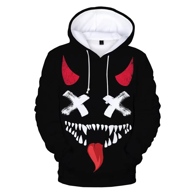 Padrão na moda diabo rosto sorridente 3d impresso moletom com capuz masculino feminino moda casual engraçado pullovers hip hop hoodies