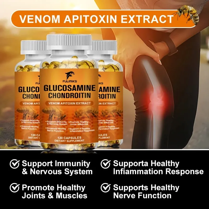 Suplemento Premium de Glucosamina e Condroitina com Veneno de Abelha MSM e Ácido Hialurônico Apoia a Flexibilidade das Articulações e a Saúde da Cartilagem