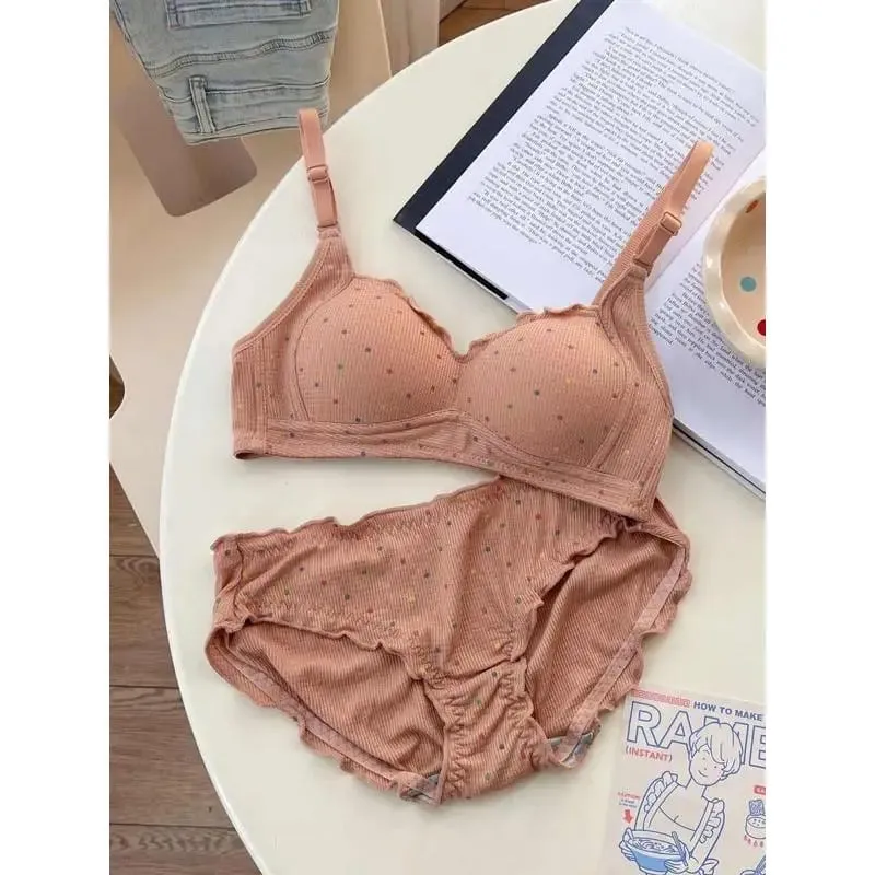 Sutiã sem fio de bolinhas brancas para adolescentes, suporte de retração de busto, conjunto de bralette não acolchoado, peito pequeno, anti flacidez, moyisu