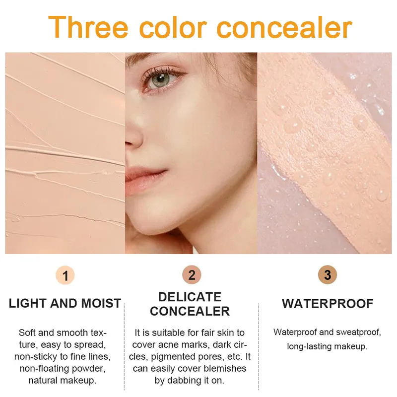 Zaidoc 3 cores paleta corretivo cobertura completa creme corretor de longa duração para acne círculos escuros sacos de olho maquiagem natural 15g cada