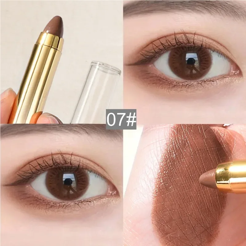 Caneta de sombra para os olhos, 6 cores, maquiagem para os olhos, caneta de bicho da seda, caneta de destaque de ponta dupla, bastão de sombra para os olhos, micro-pérola, maquiagem fosca feminina