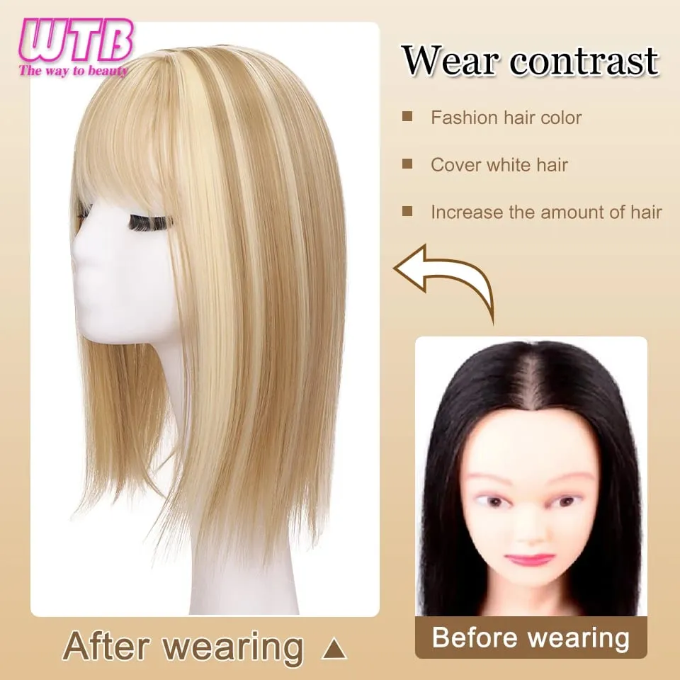 Synthetic Topper Clip In Hair Extensions with Bangs for Women Increase The Amount Of Hair On The Top Of The Head Cover The White
