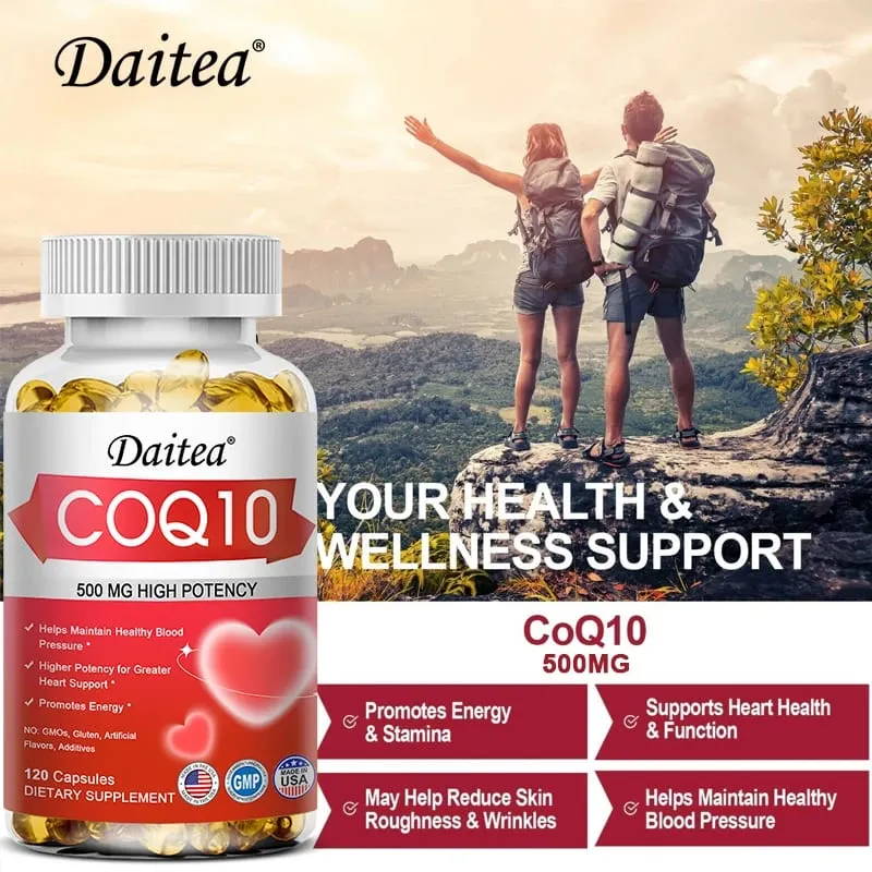 Coenzyme Q10 Capsules High Concentration Vegetarian Supports Blood Circulation Stress Health and Physical Energy Antioxidant