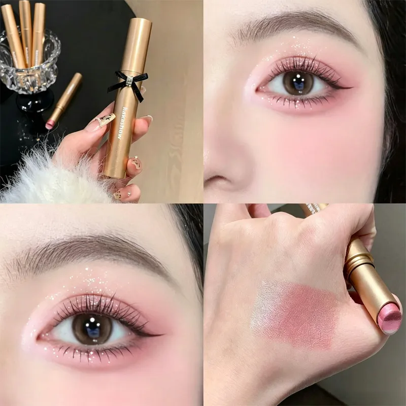 Kakashow 三色珍珠閃粉眼影棒漸變精緻閃亮眼影防水持久日常眼部化妝品
