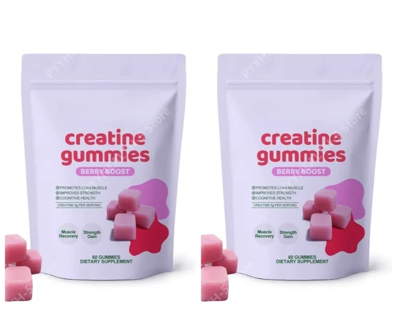 Suplemento de goma mastigável de gomas de creatina para suporte diário, servindo 3 gomas, total de 60 gomas