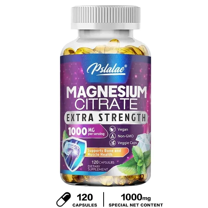 Magnesium Citrate Capsules 1000 Mg - Maximum Absorption for Muscle Nerve Bone and Heart Health Gluten Free Non-GMO