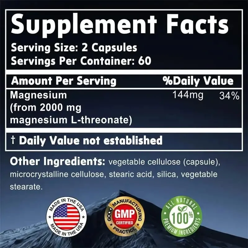 Magnesium L-Threonate Supplement – Promotes Brain Health and Enhances Memory Boosts Nerve Energy Sleep Support Cognition