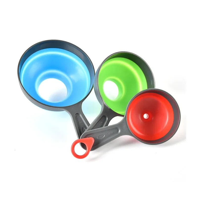 3 pçs/set com 3 tamanho funil de cozinha silicone dobrável telescópico funne pó líquido boca larga jam funil utensílios de cozinha