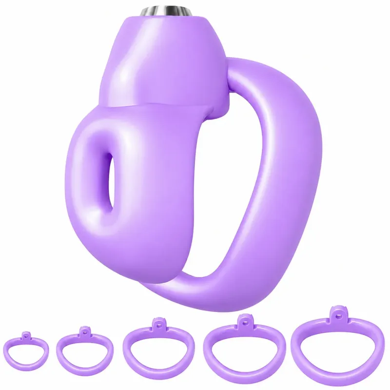 Conjunto de gaiola de castidade para pênis masculino, mini gaiola de castidade pequena com 5 anéis penianos, bondage, escravo, brinquedo sexual para homens