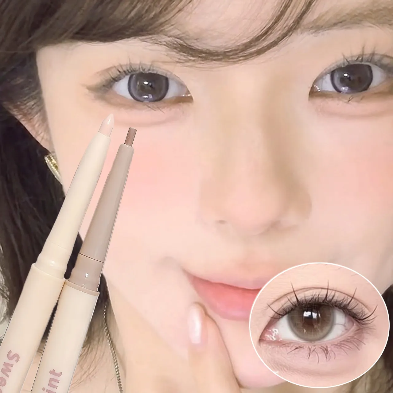 Double-end Under-eye Highlighter Pen Eyeliner Pencil Matte Nude Highlight Bronzer 2 in 1 Shadow Pen Brightening Eye Makeup