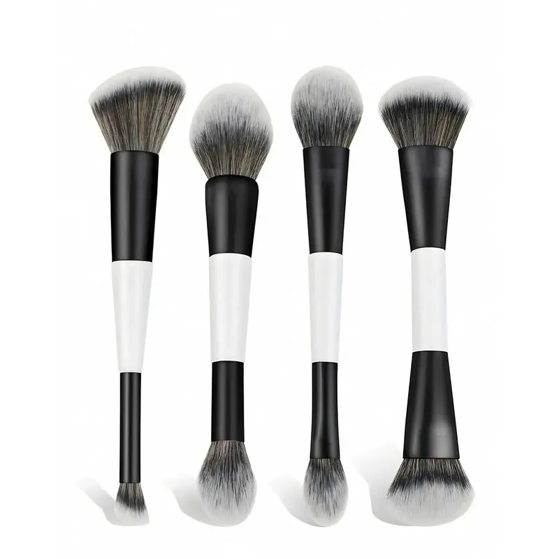 Conjunto de pincéis de maquiagem de ponta dupla 4pcs. Escovas multifuncionais para contorno e corretivo do iluminador em pó blush