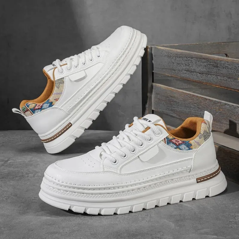 Sapatos casuais masculinos primavera verão sola grossa tênis de textura lisa gola tecida com cadarço calçado confortável