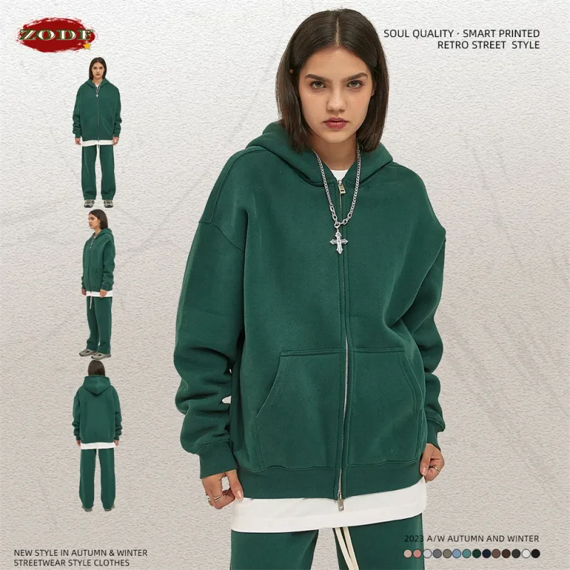 New Men Double Headed Zipper Fleece Hoodies Unisex Loose Basic Solid Warm Hooded Sweatshirts Coats For Winter HY0633