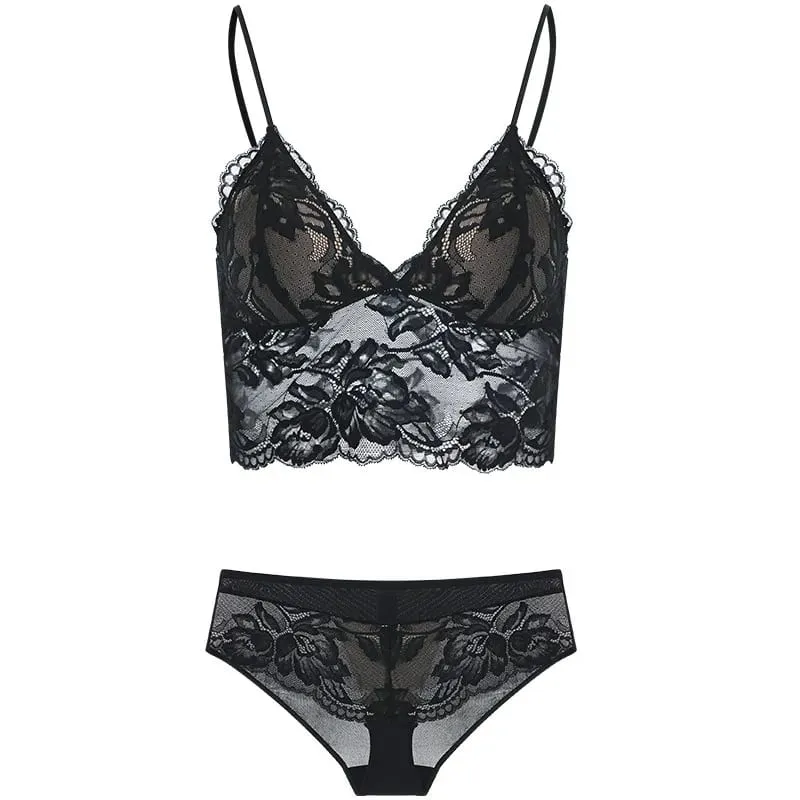 Women's French Thin Lace Wireless Set Strapless Triangle Cup Slim Invisible Bra Perfect for Big Bust To Look Smaller Daily S-xl