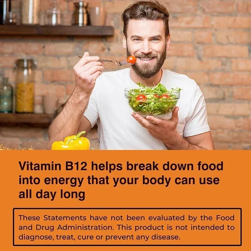 Vitamina B12 1000mcg - Beneficia a função cerebral e cardíaca O aprendizado da memória ajuda a aumentar a energia natural