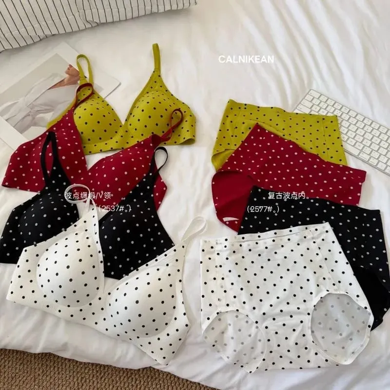 Sutiã retrô americano de bolinhas, sem costura, v profundo, sem fio, suporte de gelatina, conjunto de lingerie anti flacidez, conforto sexy, conjunto de sutiã sexy moyisu