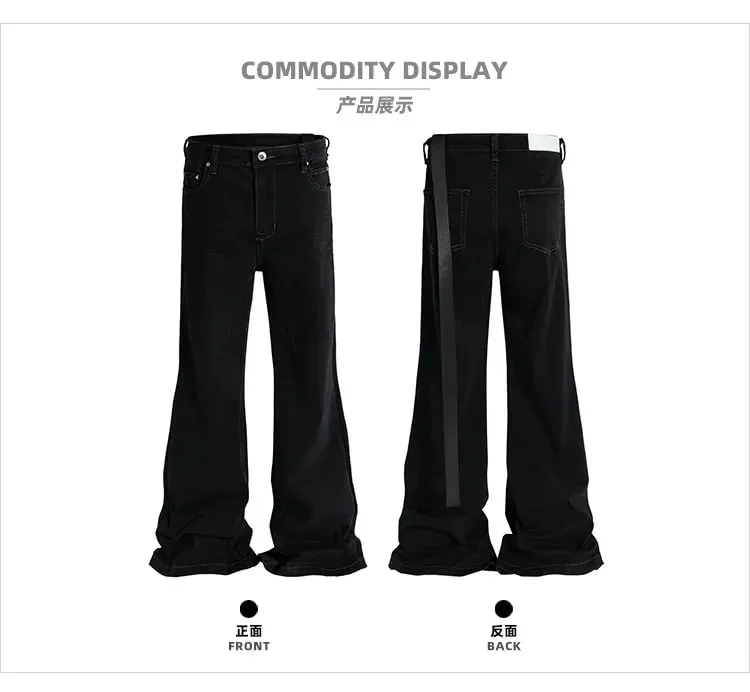 Jean évasé Baggy légèrement extensible avec rubans pour hommes, pantalon en Denim surdimensionné et décontracté, couleur noire, coupe Boom