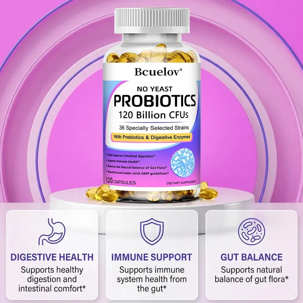 Probiotics 120 Billion CFU with Prebiotics & Digestive Enzymes Supports Digestion Gut Flora Bloating Relief & Immune Health