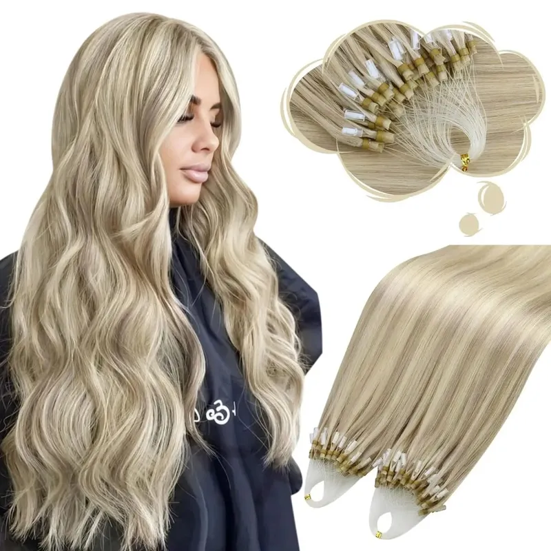 Moresoo Micro Link Hair Extensions Human Hair Micro Loop Hair Cold Fusion 50G Invisible Brazilian PreBonded Remy Micro Ring Hair