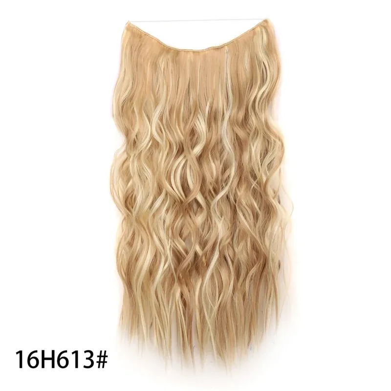 Extensões de cabelo de fio invisível sintético longo 4 clipes em onda encaracolado peruca para mulheres 20 Polegada extensões de cabelo de linha de peixe secreto