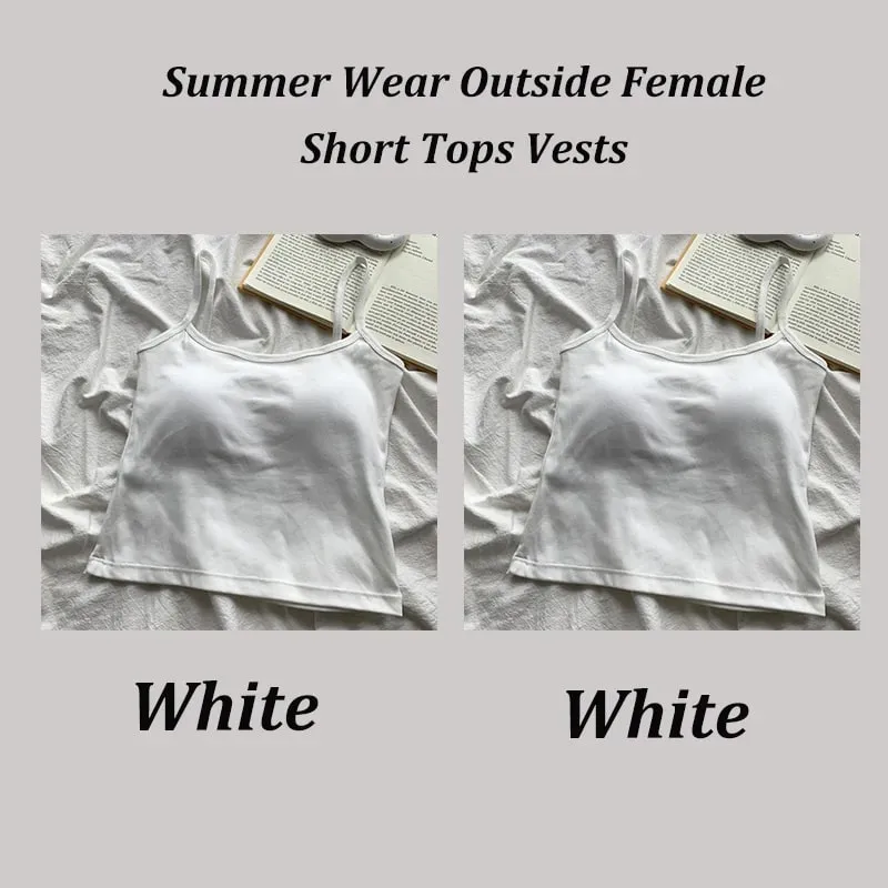 2 pçs/set feminino básico algodão camisola senhora cor sólida cintas de espaguete sem mangas coletes finos respirável curto sem mangas topos