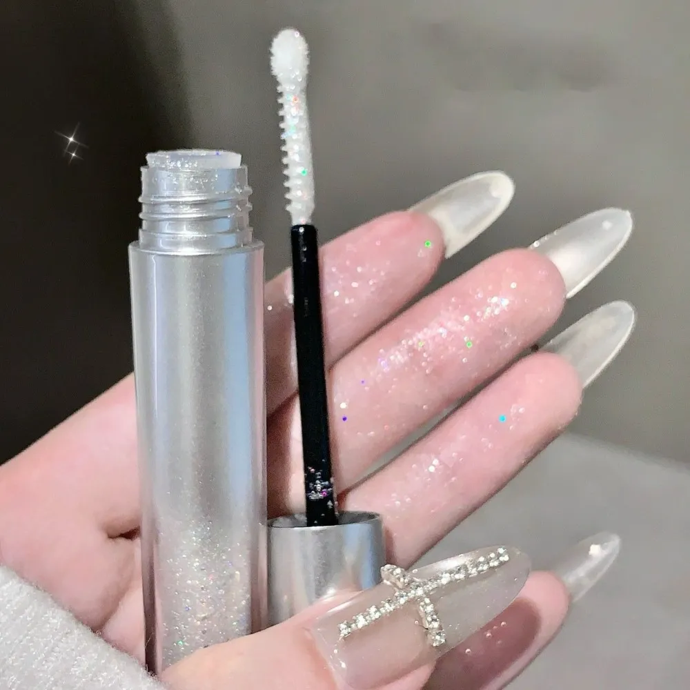 Rímel brilhante prateado, glitter fino, destaque, alongamento, ondulação, sem manchas, à prova d'água, natural, 3d, maquiagem brilhante para os olhos