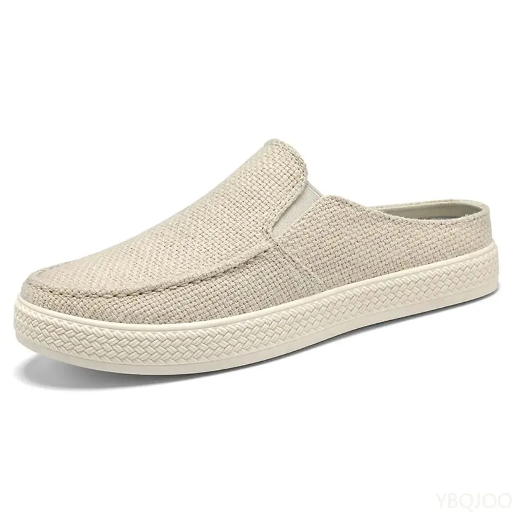 Verão respirável cor sólida versátil e confortável sapatos de pano masculinos de um pé casuais leves meio arrasto mocassins