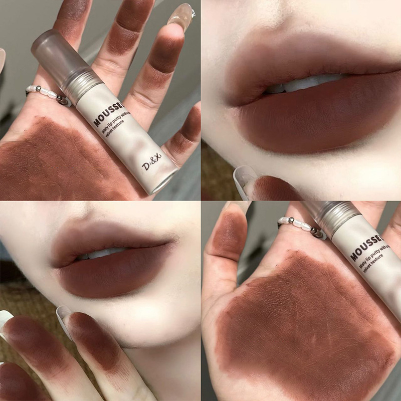 Batom gótico fosco preto à prova d'água, mousse, lama, nude, marrom, escuro, roxo, punk, brilho labial, maquiagem antiaderente