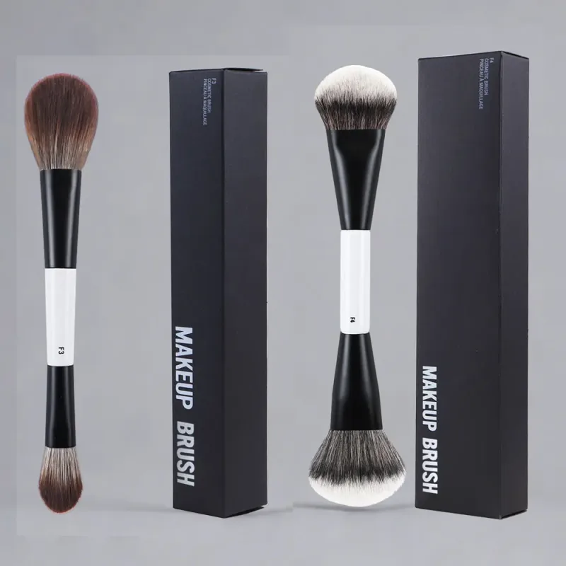 2 pçs/set Branco Dupla extremidade Angular Pincéis de Maquiagem Fundação Blush Contorno Maquiagem Pincel Punho De Madeira Ferramenta Cosmética Mari F4