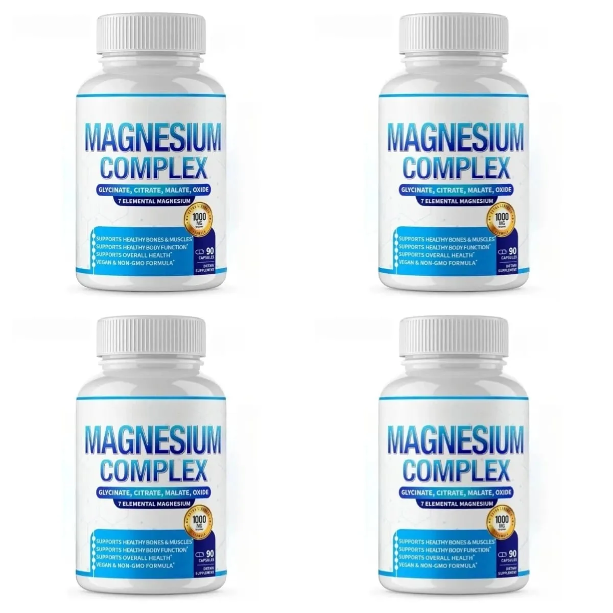 Suplemento de magnésio 1000mg Complexo 7 em 1 com glicinato citrato malato taurato apoia relaxamento muscular suporte para sono 90 Ct