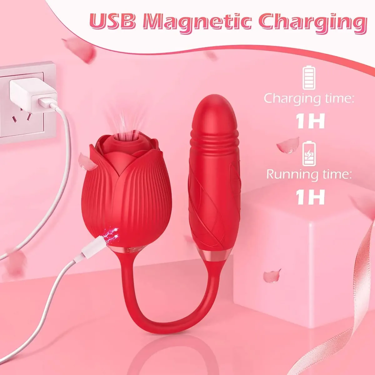 Vibrador poderoso com sucção de rosas, estimulador de mamilos e clitóris, massageador do ponto G, brinquedo sexual recarregável para mulheres e casais