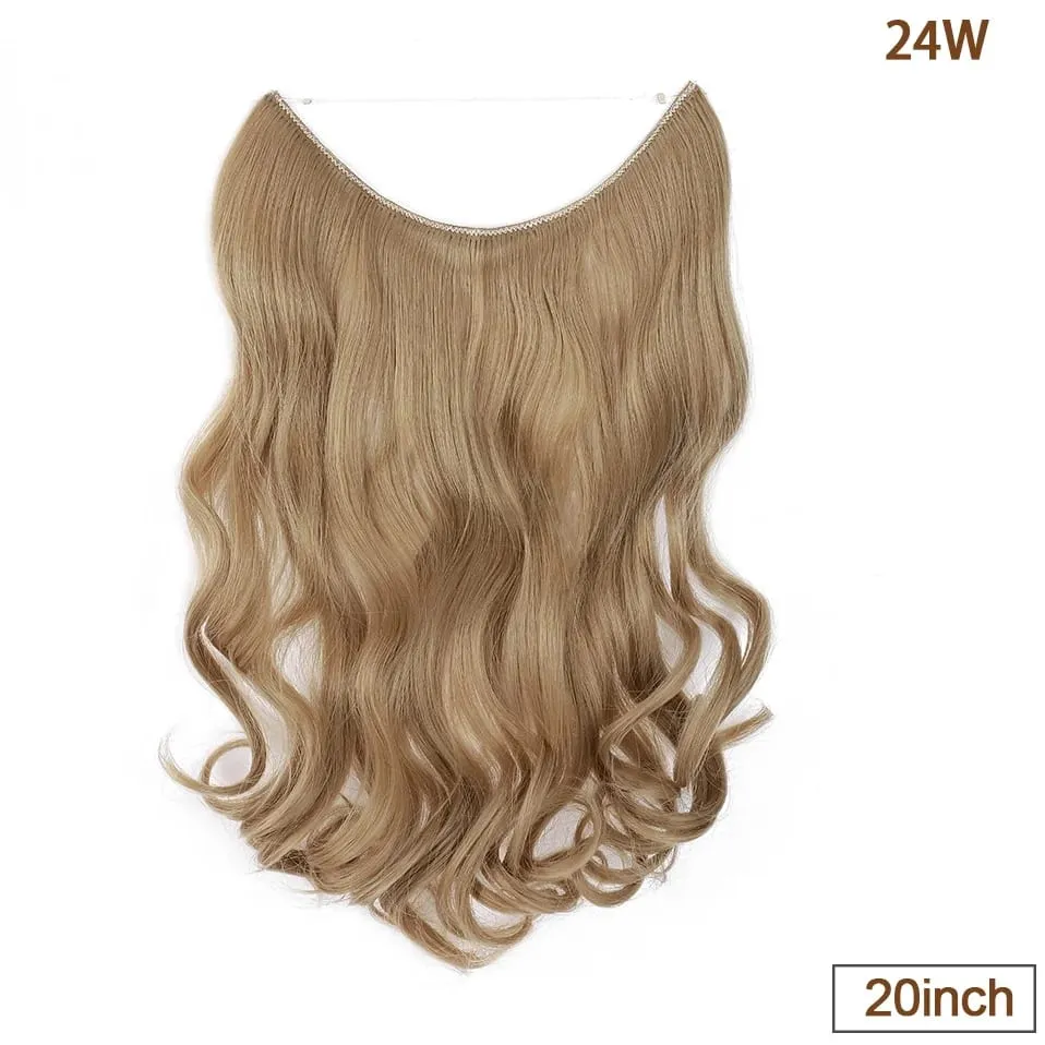 Extensões de cabelo de fio invisível sintético fio transparente ajustável longo ondulado encaracolado secreto hairpiece 20 Polegada para mulher