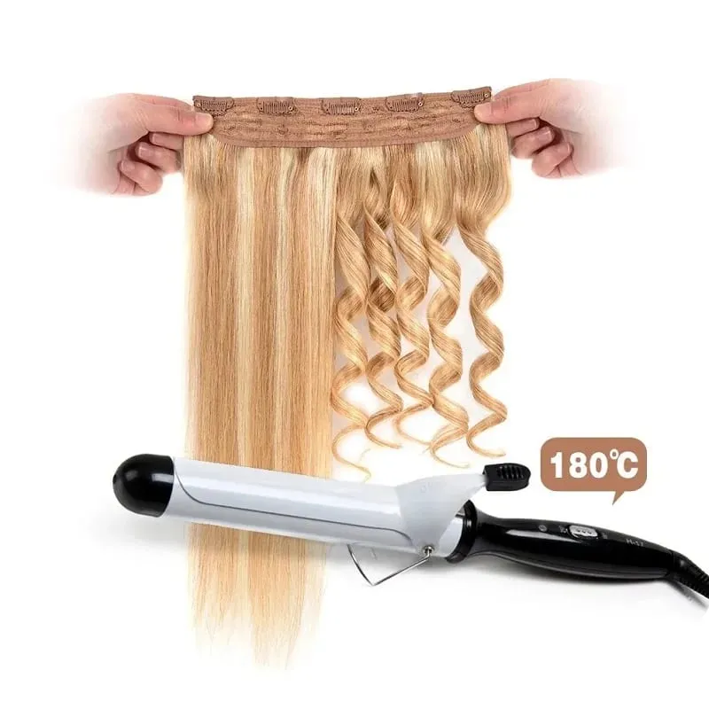 Extensões de cabelo invisíveis sintéticas de 5 clipes de uma peça longa e reta 24 polegadas resistente ao calor para mulheres