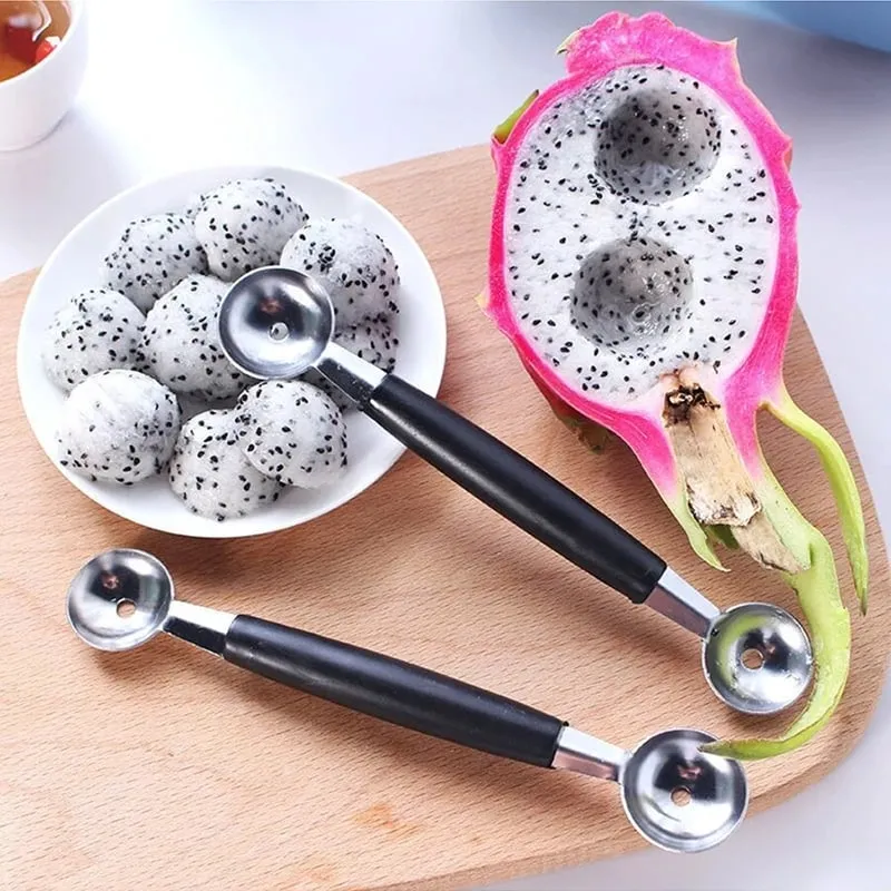 Colher de frutas escavação dupla cabeça de aço inoxidável portátil multifuncional melão baller colher diy prato frutas ferramenta bola tmz