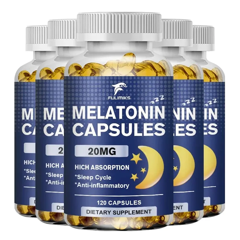 Suplemento dietético para sono de melatonina 20mg 120 cápsulas com sabor de morango contém melatonina - sono saudável