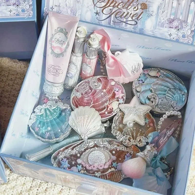 Flor sabe conchas pérola sombra essência lábio mel blush bochecha maquiagem frente oceano caixa de presente kit maquiagem profissional completo