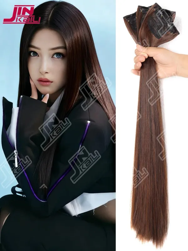 JKL Peças de extensão de cabelo longo Realista Volume Boost Invisível Traceless Conjunto de três peças Extensões de cabelo sintético asiático