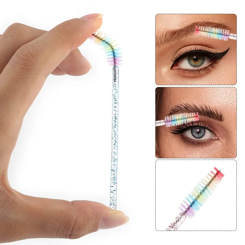 50 pçs escova de cílios de cristal descartável lash extensão pincéis de maquiagem rímel varinha aplicador sobrancelha pente arco-íris microbrush
