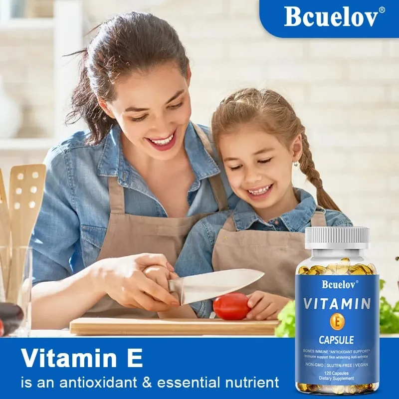 Bcuelov Vitamina E Softgels Suplementos Antioxidantes Facilmente Absorvidos - Apoia a Pele, Coração e Cápsulas de Saúde Imunológica Não OGM