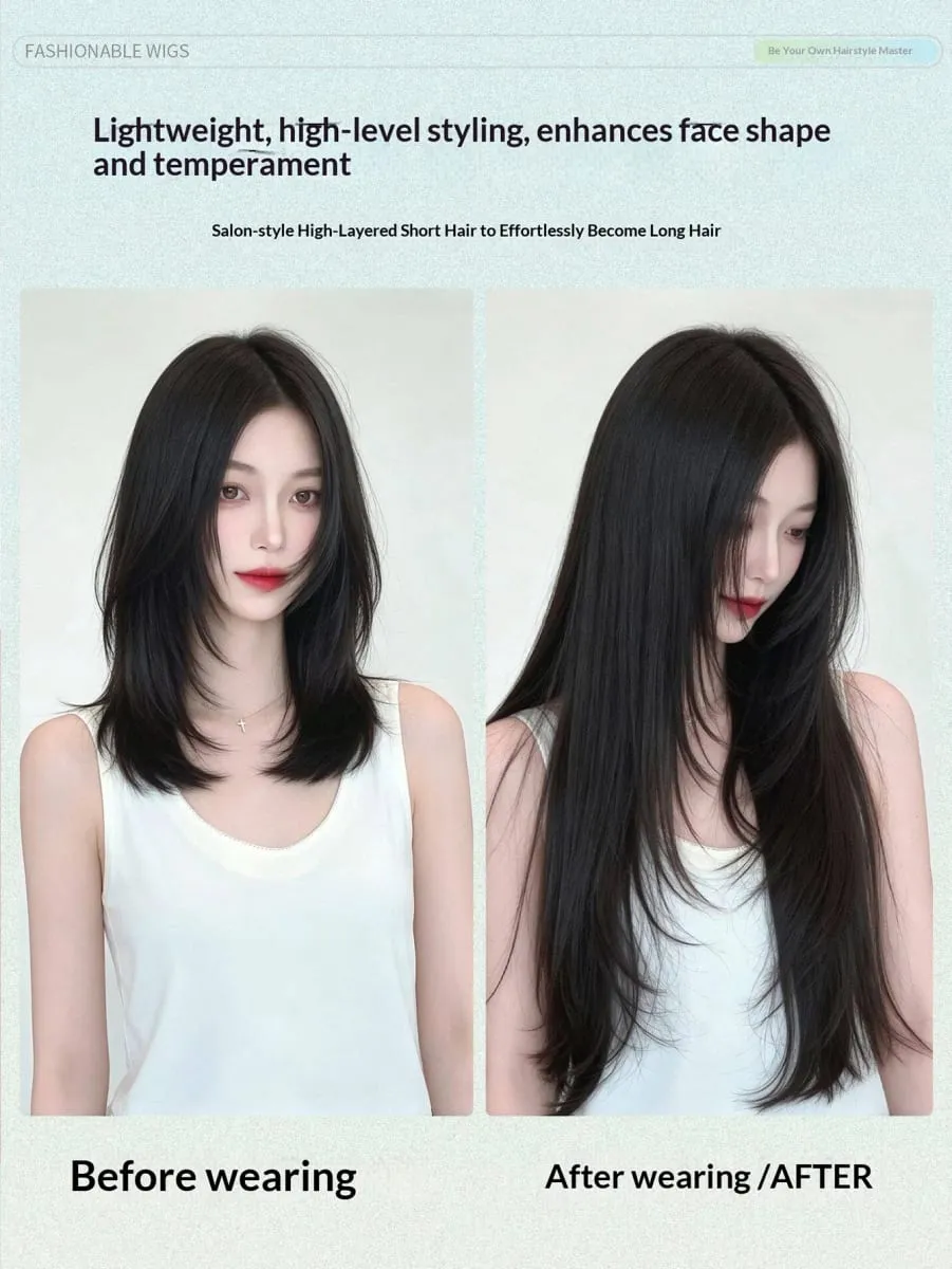 Extensão de cabelo reto sintético, uma peça em camadas, leve, invisível, sem costura, 4 clipes para mulheres, diariamente — image 4