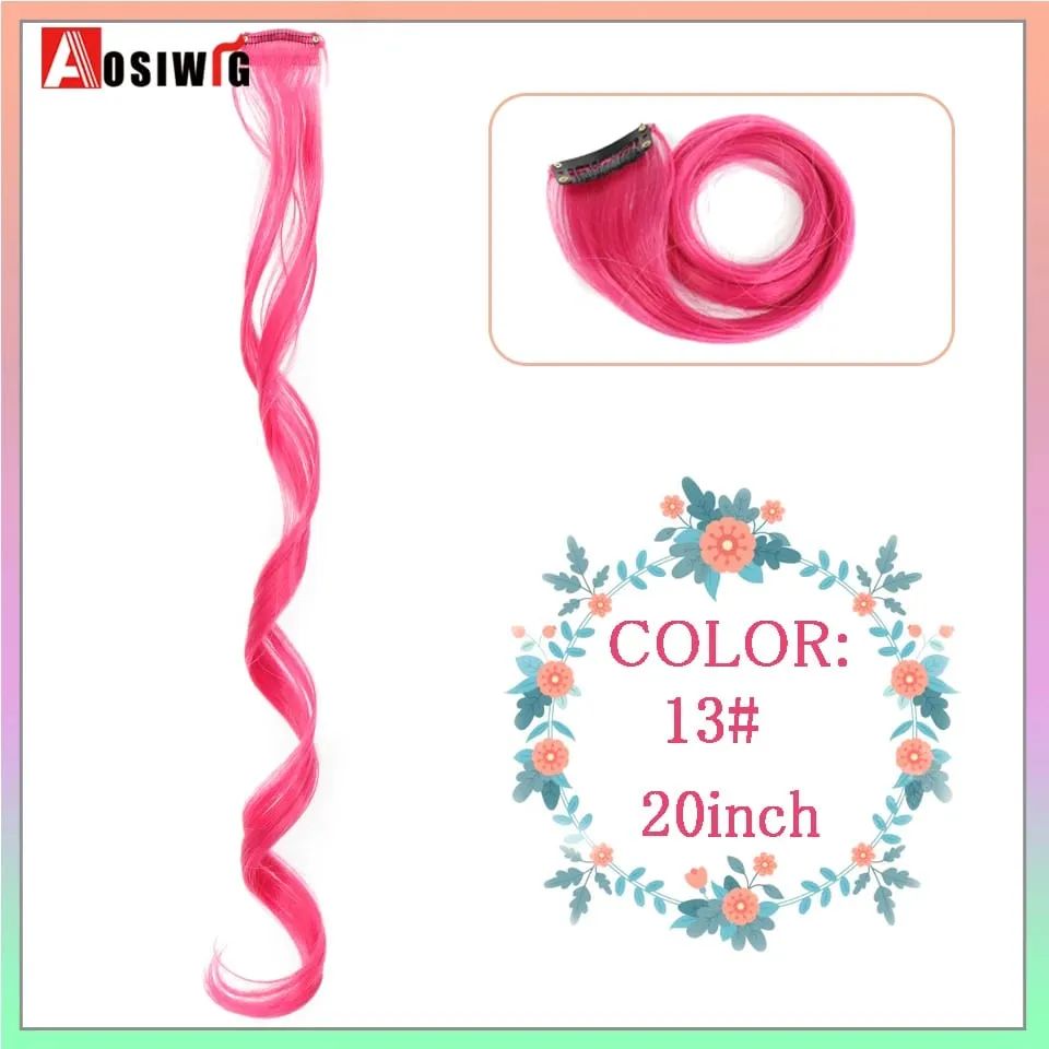 22 "sintético longo reto arco-íris destaque extensões de cabelo colorido clipe em uma peça ombre rosa roxo verde amarelo para wome