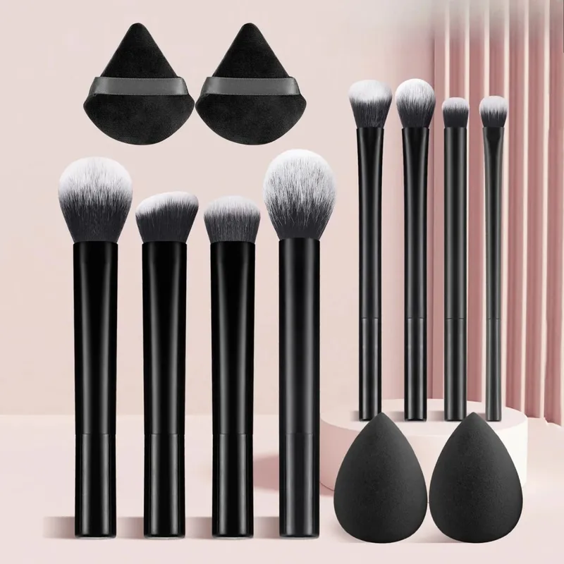 Conjunto de pincéis de maquiagem preto multifuncional, 8/12 peças, com cerdas macias de ovo de beleza para todos os tipos de pele, pincéis cosméticos sem álcool