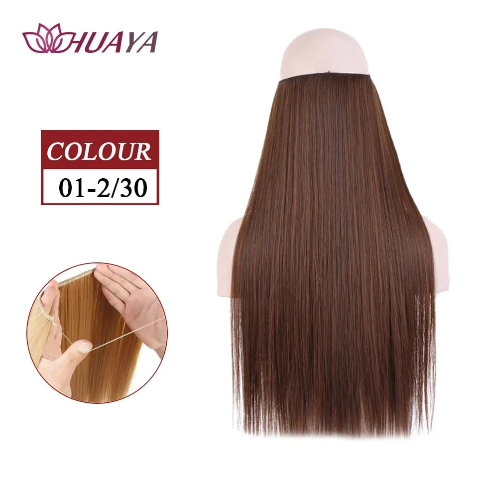 Synthetic Long Straight Invisible Wire No Clips In Hair Extensions Fake Hair Pieces Secret Fish Line Hairpieces For Women