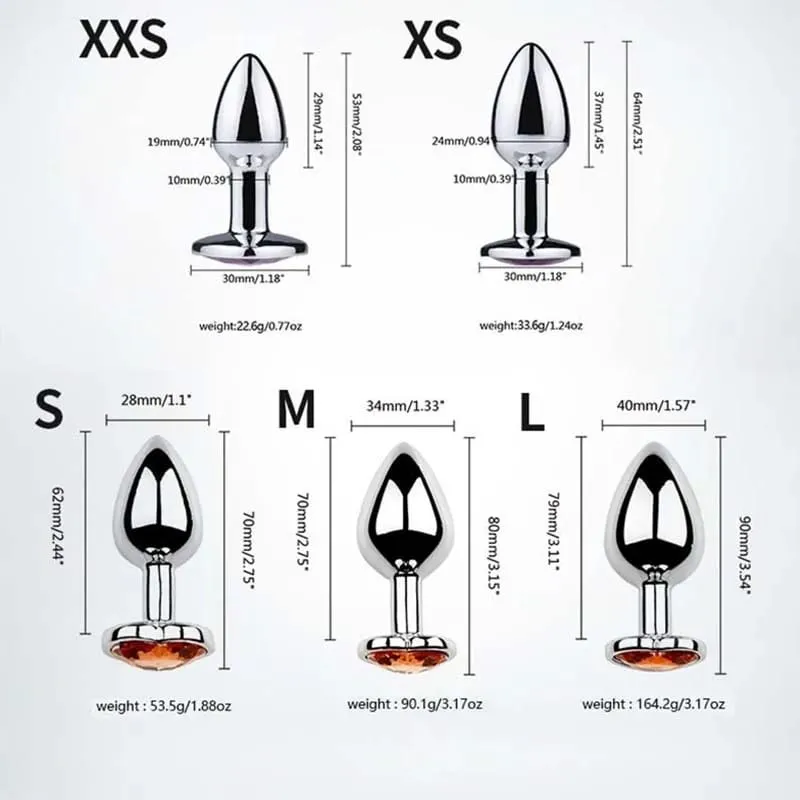 5 tamanhos de aço inoxidável cristal coração anal plug removível butt plug estimulador próstata massageador anal brinquedos sexuais vibradores