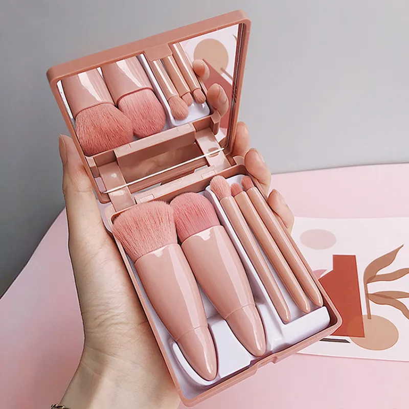 5pcs Travel Size Makeup Brushes Set Mini Makeup Brushes Small Complete Function Cosmetic Brushes Kit With Case And Mirror Perfe