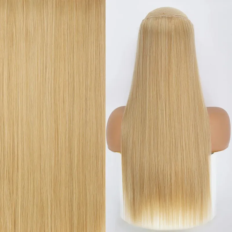 Synthetic No Clip Invisible Wire Hair Extensions Straight Black Blonde One Piece False Hairpiece Hair Extension — image 34
